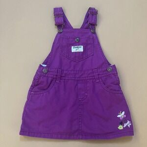 Vintage OshKosh Girl Purple Embroidered Butterfly Denim Overalls Dress 2T Girls‎